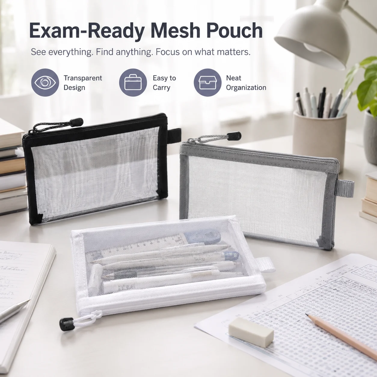 Clear Mesh Pencil Pouch For Exam - 투명 메쉬 펜 가방 시험용 투명