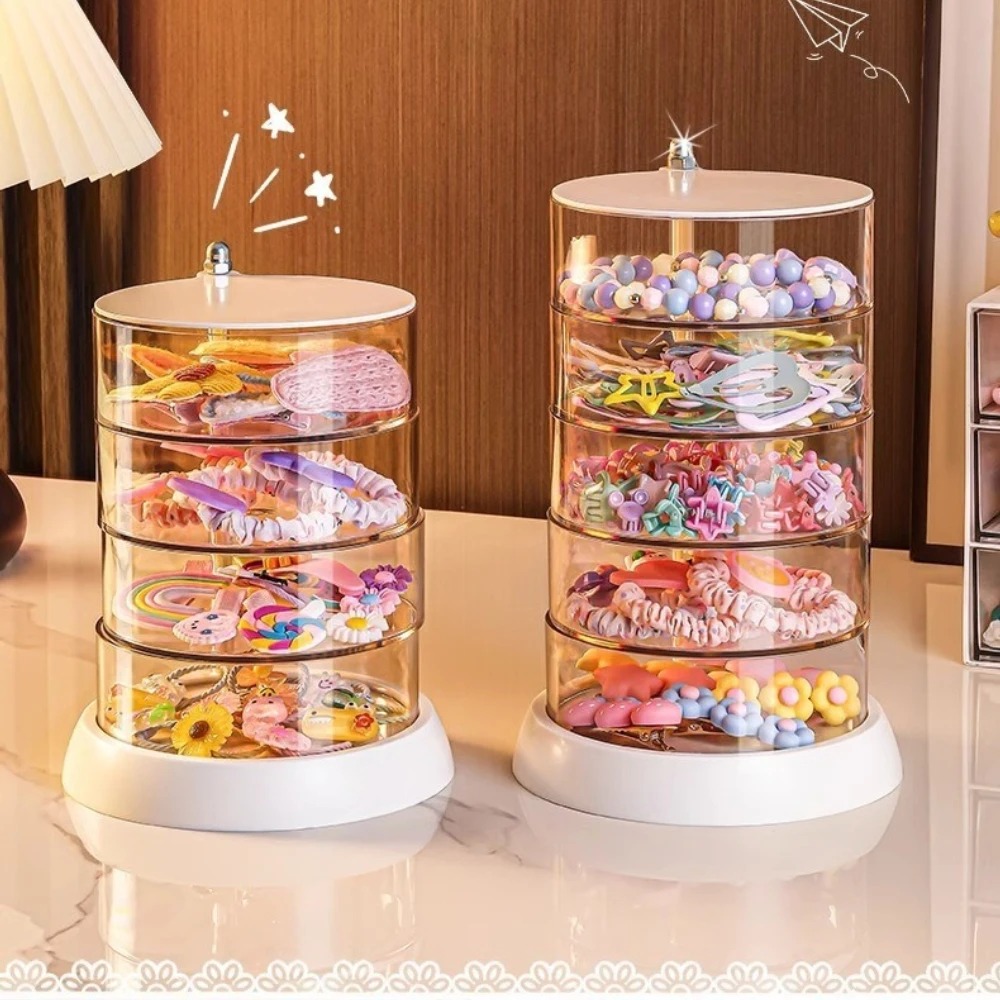 Desk Accessories - 360도 회전 투명 헤어 액세서리 정리함,