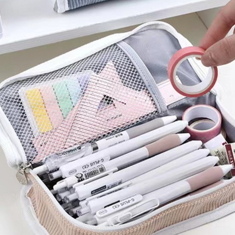 Aesthetic Large Pencil Case Pouch - 핑크 블루 그레이 인스 스타일 문구