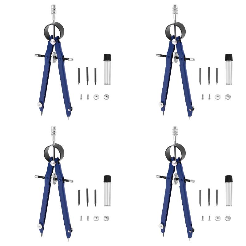 Math Geometry Set With Compass - 4팩 X(전문가용 컴퍼스, 잠금장치가 있는 컴퍼스