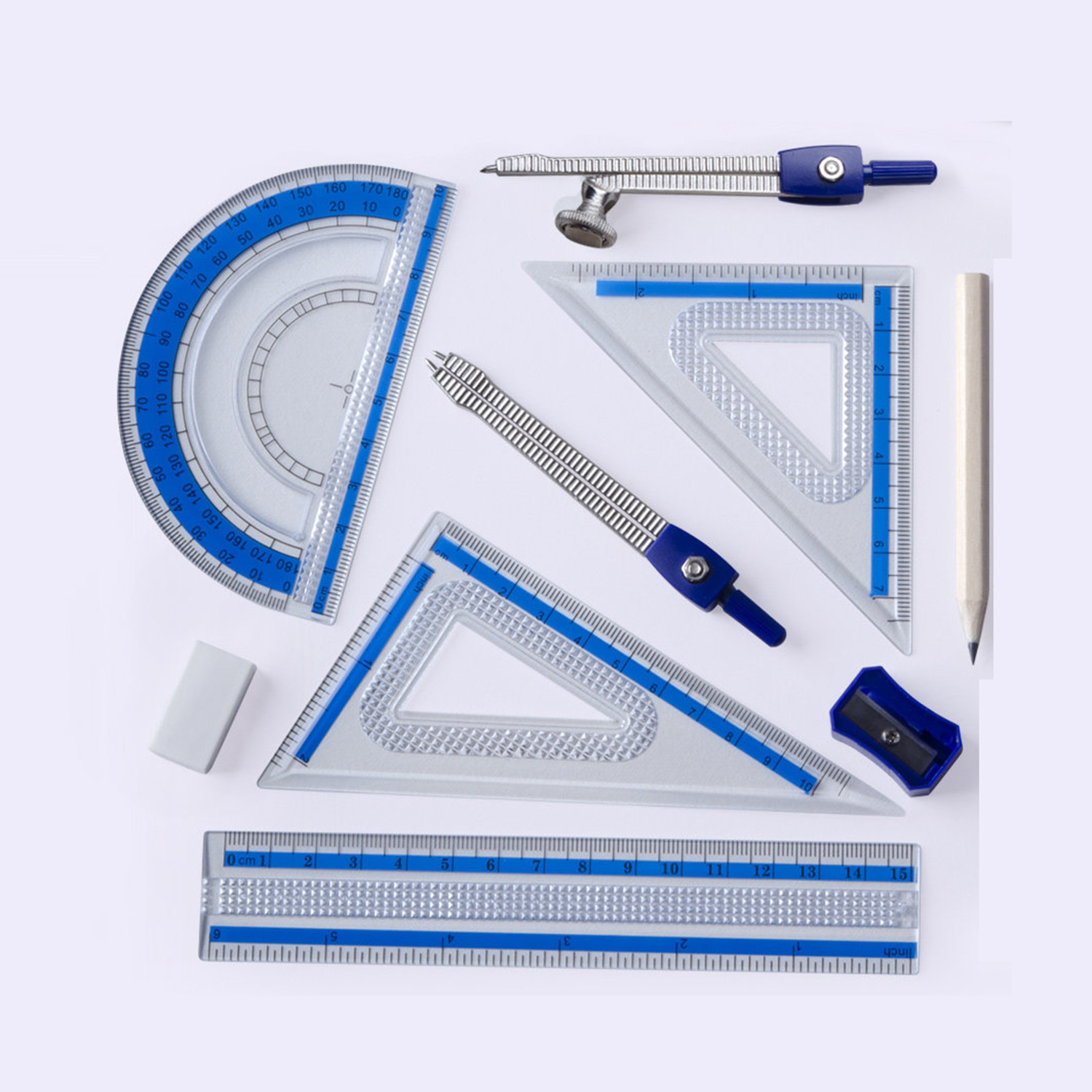 Math Geometry Set With Compass - 10종 기하학 수학 세트, 깨지지 않는