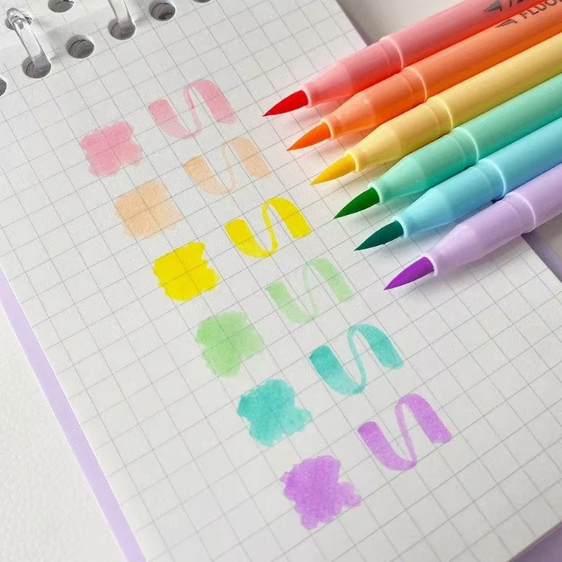 Pastel Highlighter Set Double Ended - 6 색 소프트 브러시 형광펜 세트