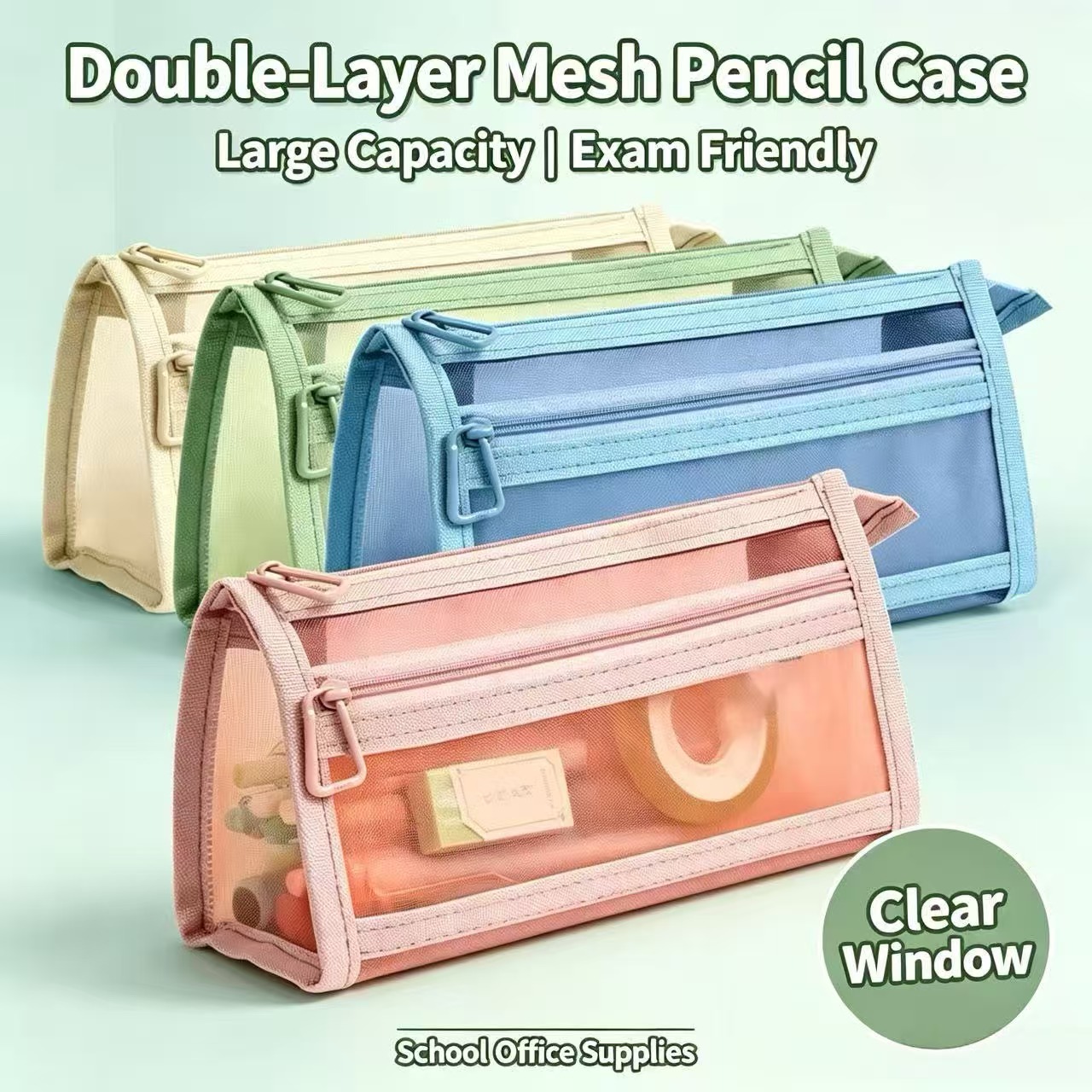 더블 레이어 투명 메쉬 연필 케이스 대용량 투명 펜 가 - Clear Mesh Pencil Pouch For Exam 리뷰 및 가격
