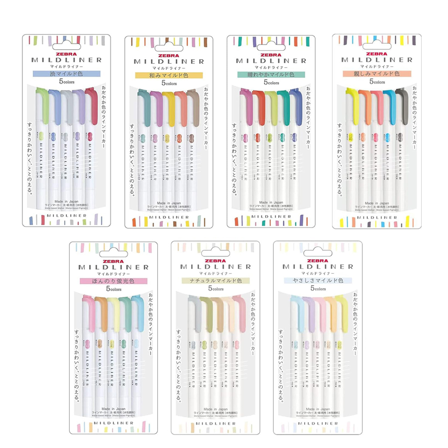 Zebra Mildliner 형광펜 파스텔 풀 세트 5 - Pastel Highlighter Set Double Ended 리뷰 및 가격