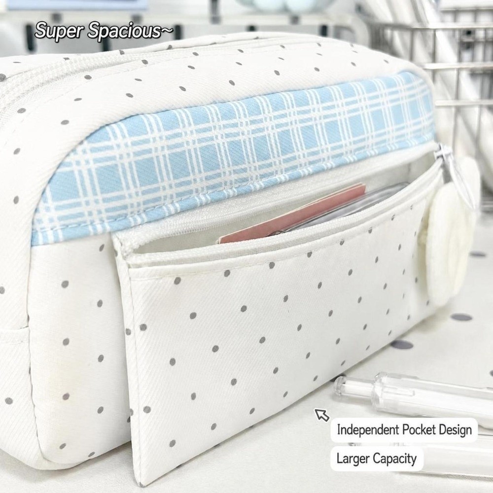 미적 감각의 물방울 무늬 체크무늬 필통 대용량 휴대용  - Aesthetic Large Pencil Case Pouch 리뷰 및 가격