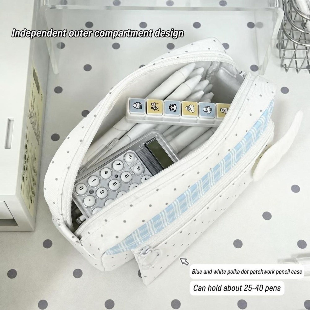 미적 감각의 물방울 무늬 체크무늬 필통 대용량 휴대용  - Aesthetic Large Pencil Case Pouch 리뷰 및 가격