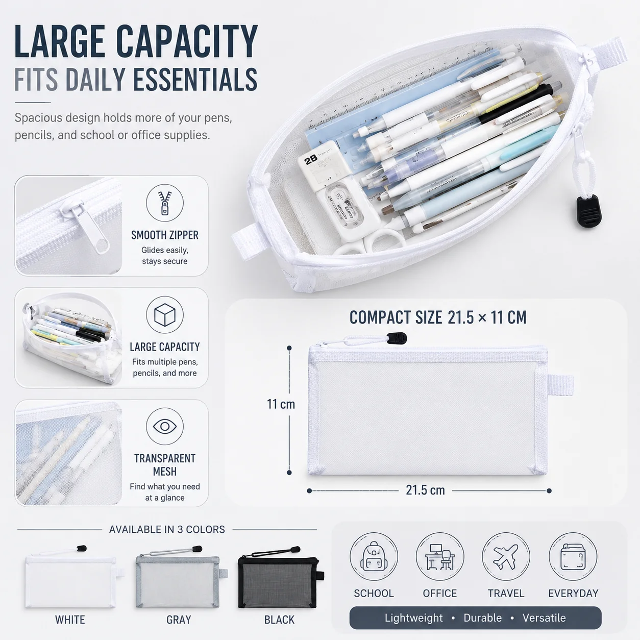 투명 메쉬 연필 케이스 투명 지퍼 펜 가방 시험 문구  - Clear Mesh Pencil Pouch For Exam 리뷰 및 가격