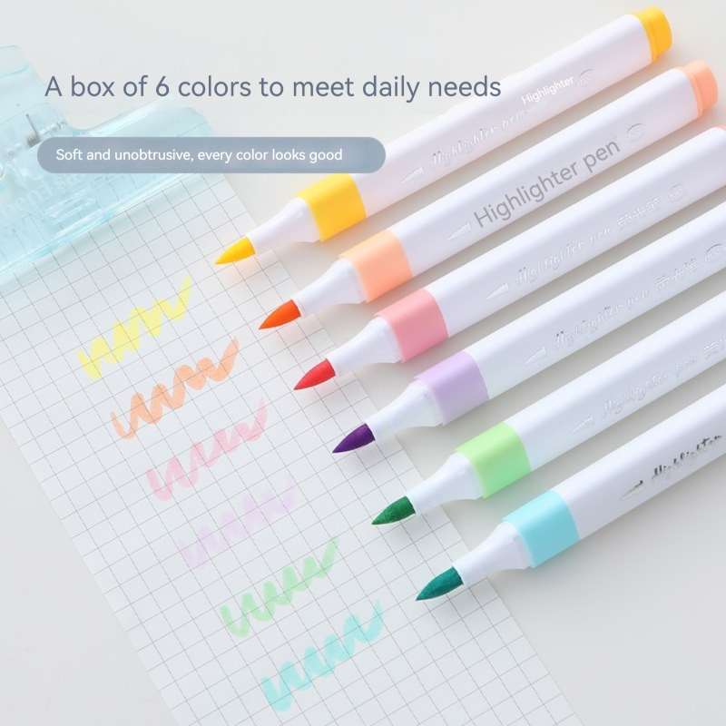 6 색 파스텔 컬러 형광펜 세트 브러시 형광 마커 형광 - Pastel Highlighter Set Double Ended 리뷰 및 가격