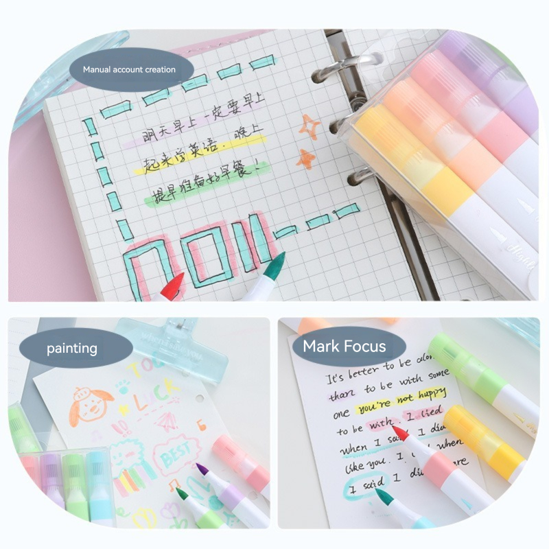 6 색 파스텔 컬러 형광펜 세트 브러시 형광 마커 형광 - Pastel Highlighter Set Double Ended 리뷰 및 가격