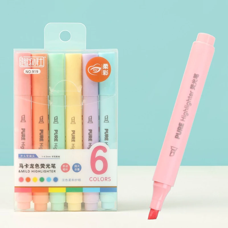 6PCS 파스텔 형광펜 - 마카롱 컬러 마커 세트, 학 - Pastel Highlighter Set Double Ended 리뷰 및 가격