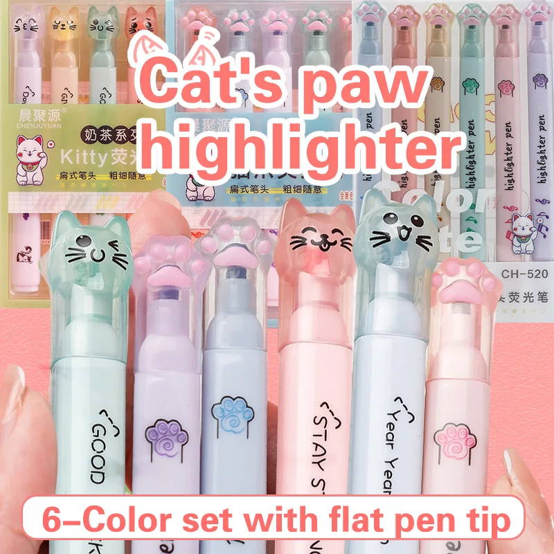 6 개/갑 Kawaii 고양이 발톱 파스텔 컬러 형광펜 - Pastel Highlighter Set Double Ended 리뷰 및 가격